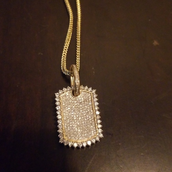 18" Franco chain W/ 2kt diamond dog tag - Picture 2 of 2